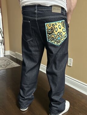 "Squid Jeans" BlackDenim with OctopusDesign by Piritz Chest Streetwear 38" Waist